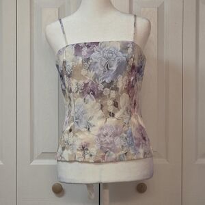Vintage 90s Y2K Pastel Floral Tapestry Corset Cami Top -- Size 8 (fits XS - S)
